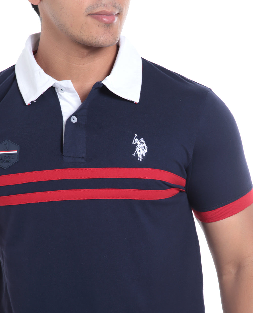 Polo Fashion con logo y raya al frente para caballero