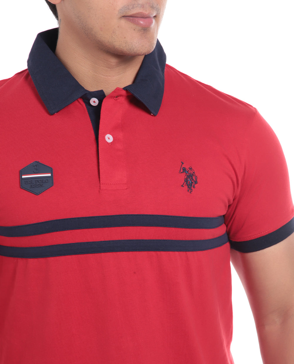 Polo Fashion con logo y raya al frente para caballero