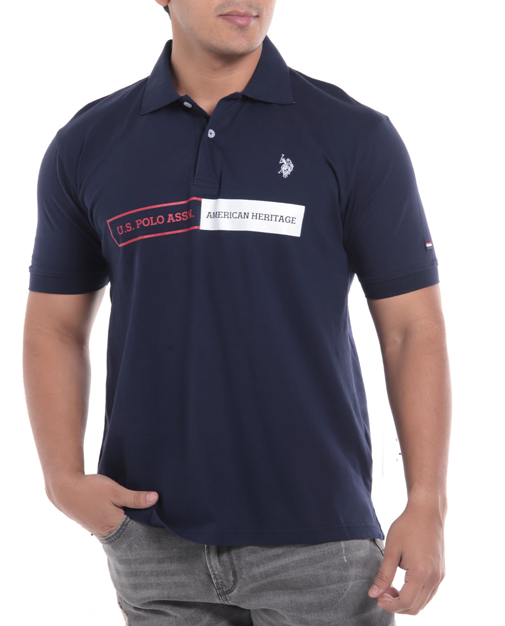 Polo Fashion con logo y cuadro con rayas al frente