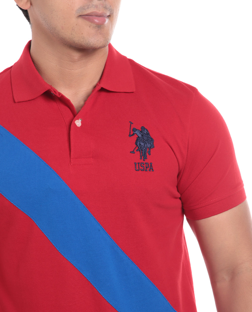 Polo Fashion con line diagonal azul para caballero