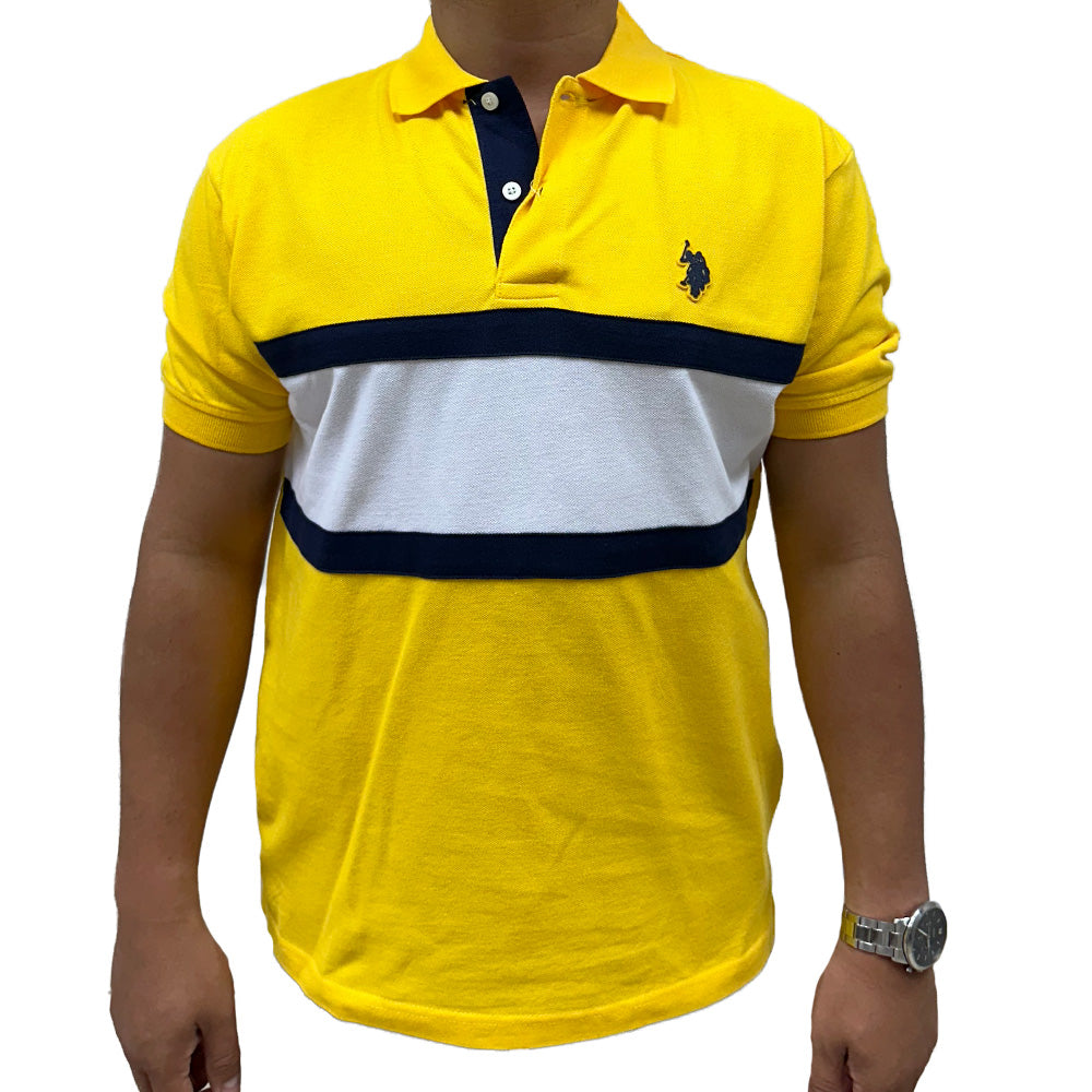 Camisa Polo Fashion color Amarilla con franjas blacas