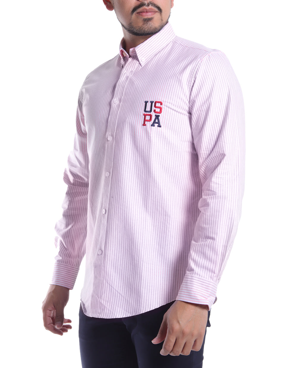 Camisa Polo Rayada con letras USPA