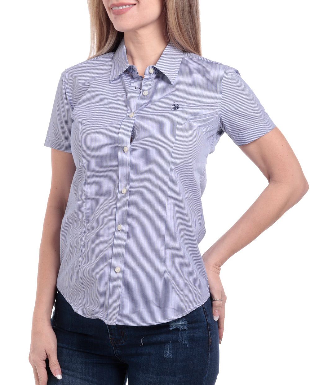 Camisa manga corta de mujer estilo Polo Navy